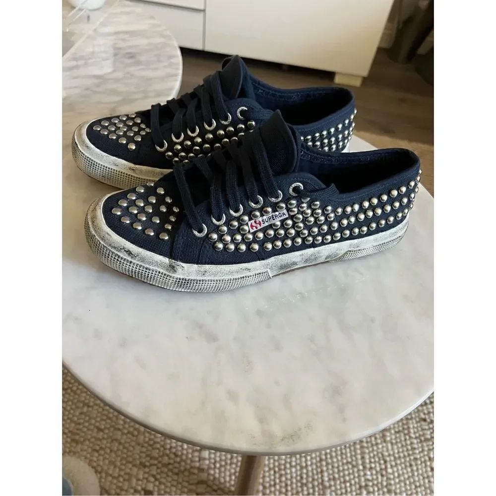Superga 2750 Navy Distressed Studded Sneakers NEVER WORN